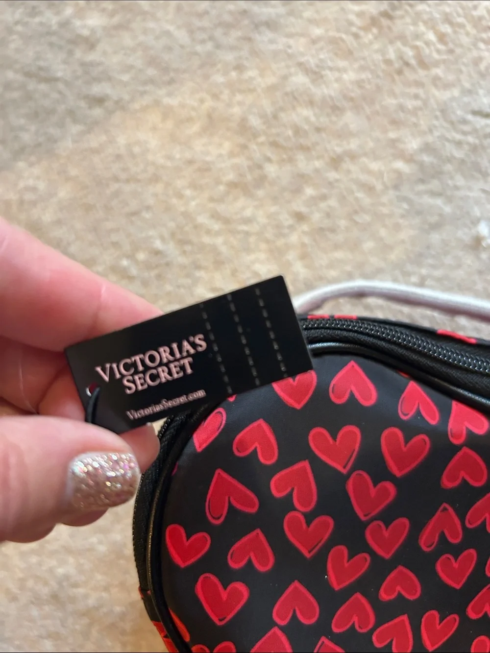Heart-Shaped Cosmetic Case with Red Hearts on Black NWT